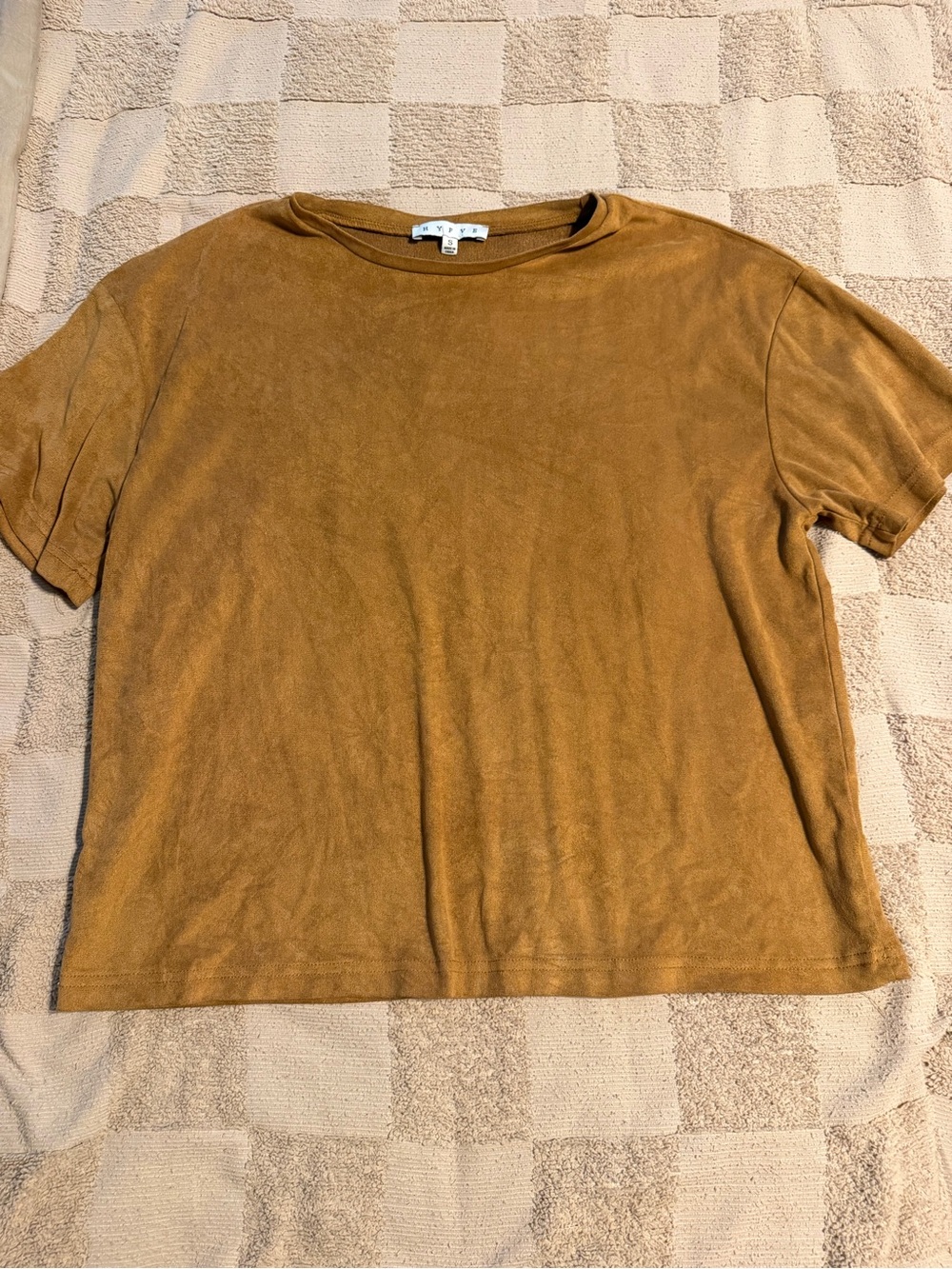 HYFVE Short Sleeve Suede-Look Top in Camel Brown